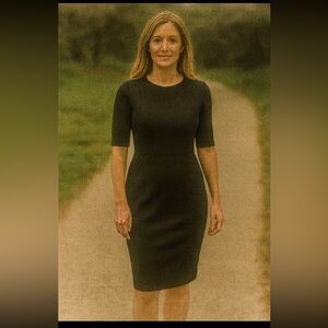 NEW Stanzino Black Medium Midi Bodycon Sheath Dress Stretch Career minimalist